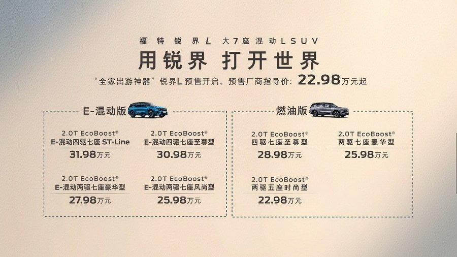 預售22.98萬起的福特銳界L配置拉滿，把想要的都給你