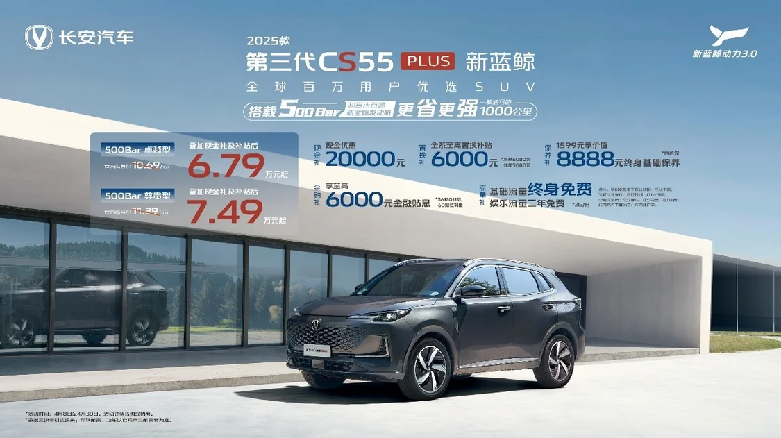 新款長(zhǎng)安CS55PLUS升級(jí)500Bar超高壓直噴發(fā)動(dòng)機(jī) 補(bǔ)貼后售價(jià)6.79萬元起