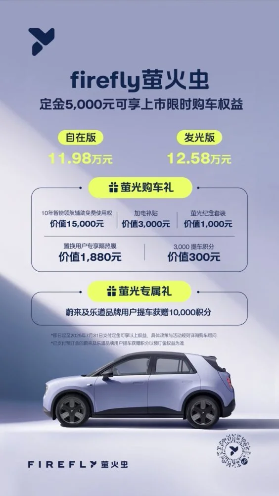 蔚來(lái)全新品牌firefly螢火蟲正式上市，11.98萬(wàn)元起